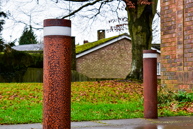 Corten Steel bollards in situ