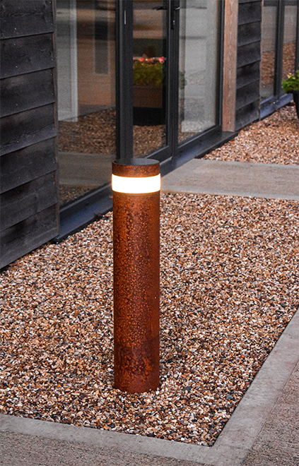 Corten Steel Bollard Lit Up