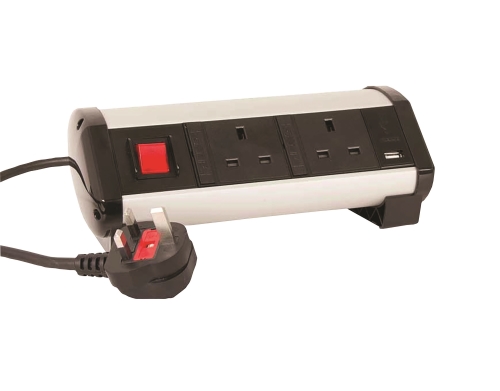 Powerdek Desk Mount Switched, Individually Fused Complete With USB Charger Outlets
