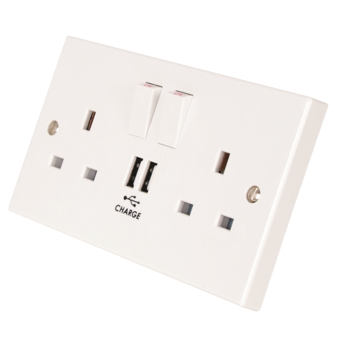 M2 2 Gang Switched Socket Outlet - SP, 2 X USB Ports