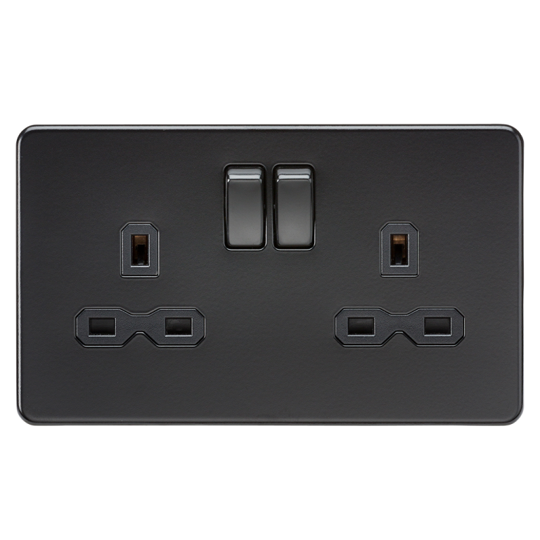 MLA SFR9000MBB 2G DP SWITCHED SOCKET OUTLET | MATT BLACK | SCREWLESS