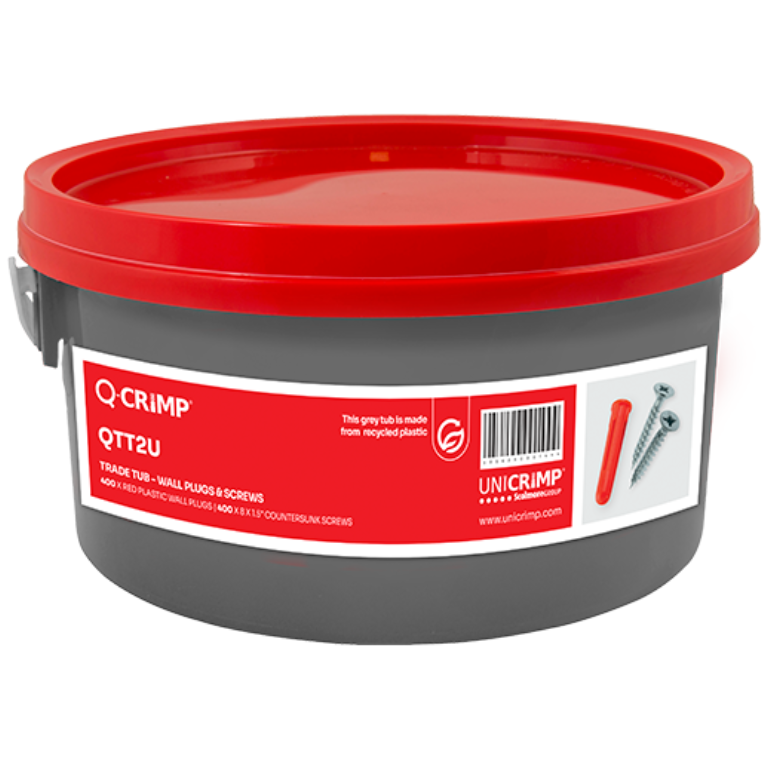 Q-Crimp QTT2U Trade Tub - 400 Red Wall Plugs & 400 Countersunk Screws