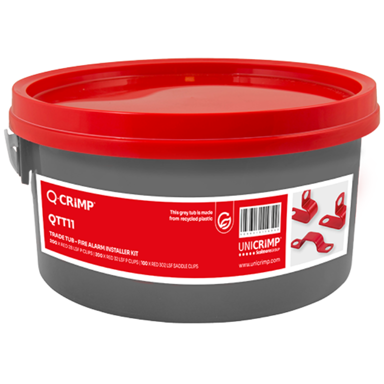 Q-Crimp QTT11 Trade Tub - 200 x Red LSF 28 P Clips, 200 x Red LSF 32 P Clips & 100 x Red LSF 302 Saddle Clips