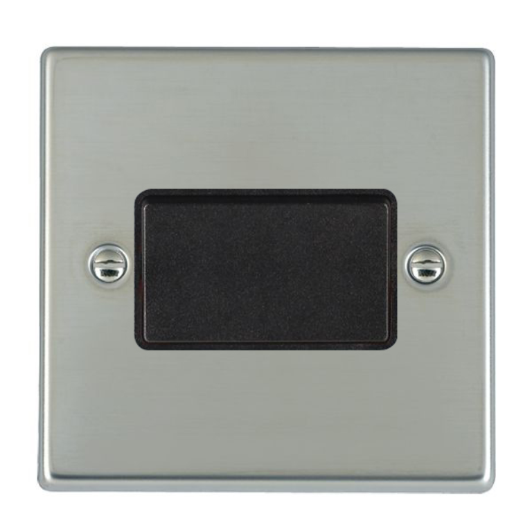 Hamilton Hartland Bright Stainless 1 Gang 10A Triple Pole Rocker Switch with Black Plastic Inserts + Black Surround