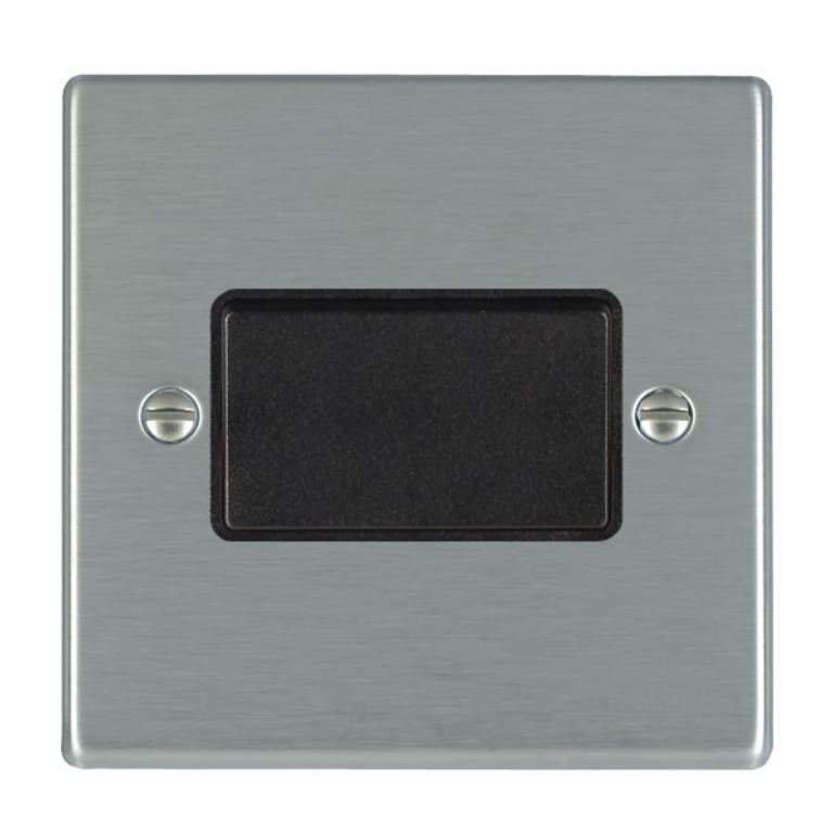 Hamilton Hartland Satin Stainless 1 Gang 10A Triple Pole Rocker Switch with Black Plastic Inserts and Black Surround