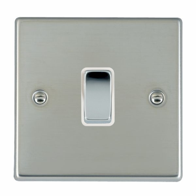 Hamilton Hartland Bright Stainless 1 Gang 10AX 2W Rocker Switch with Bright Chrome Inserts and White Surround