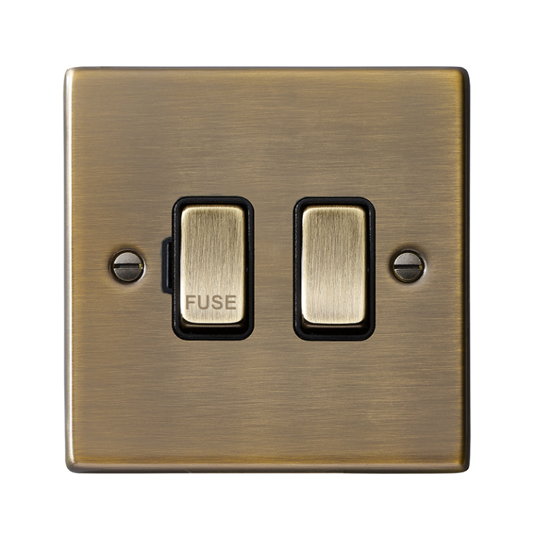 Hamilton Hartland Antique Brass 1G 13A DP Fused Spur with Antique Brass Inserts and Black Surround