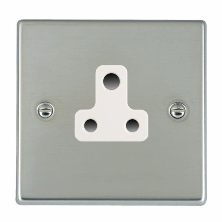 Hamilton Hartland Bright Stainless 1 Gang 5A Unswitched Socket with White Plastic Inserts and White Surrounds