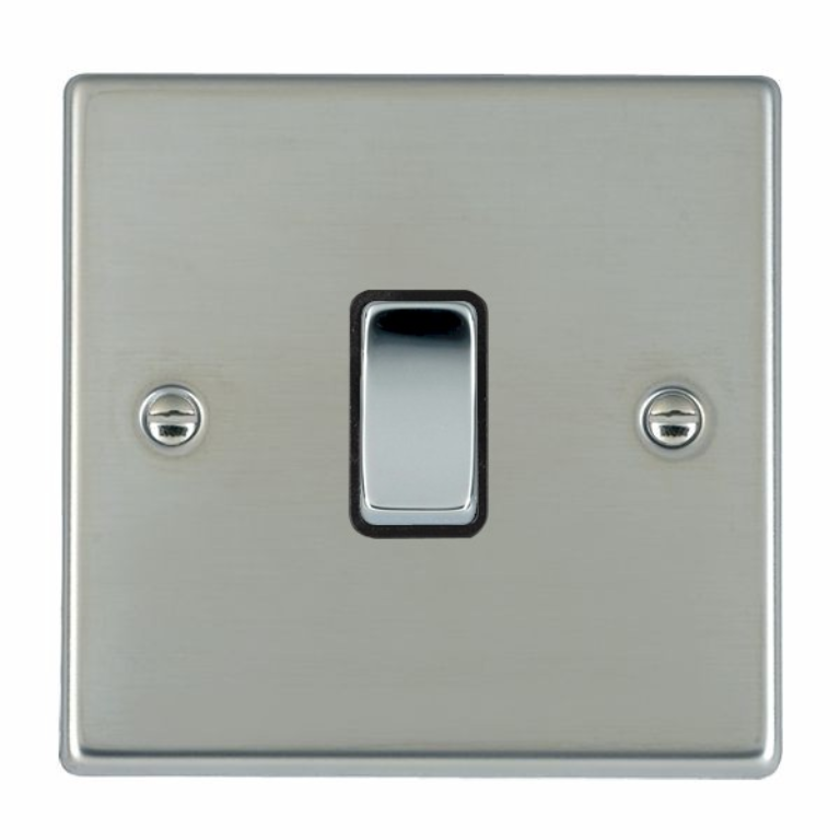 Hamilton Hartland Bright Stainless 1 Gang 10AX 2W Rocker Switch with Bright Chrome Inserts and Black Surround