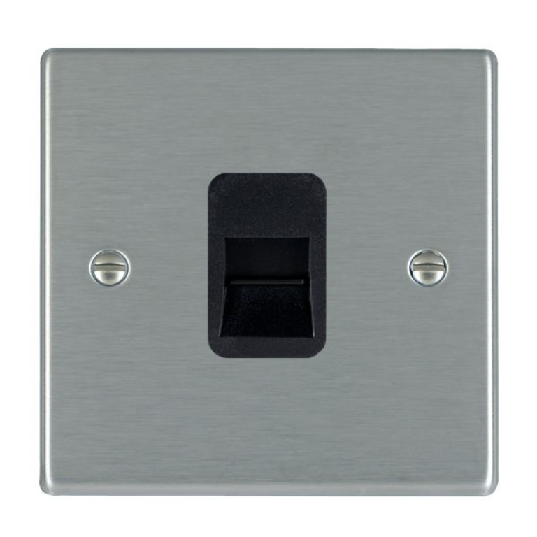 Hamilton Hartland Satin Stainless 1 Gang Telephone Master Socket with Black Plastic Inserts