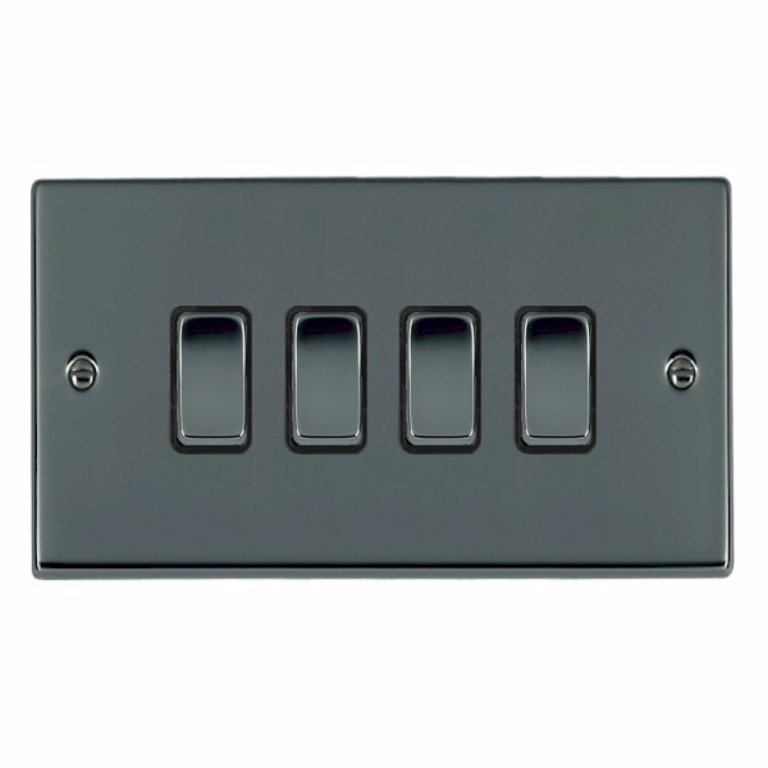 Hamilton Hartland Black Nickel 4 Gang 10AX 2W Rocker Switch with Black Nickel Inserts and Black Surrounds