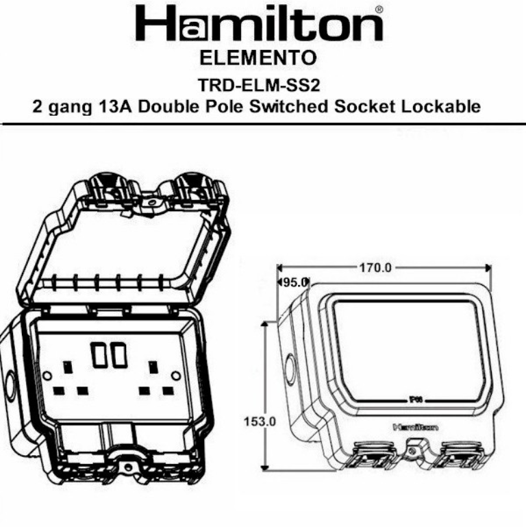 Hamilton ELMSS2GY Socket 2G Swd 13A Gry