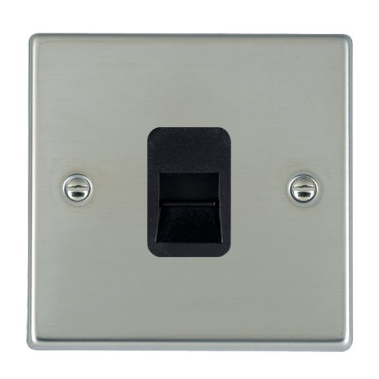 Hamilton Hartland Bright Stainless 1 Gang Telephone Slave Socket with Black Plastic Inserts