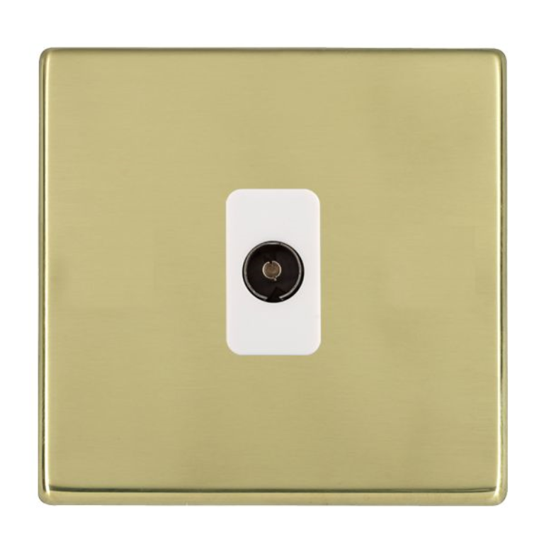 Hamilton Hartland CFX Polished Brass 1 Gang Non Isolated TV 1 In/1 Out Socket with White Inserts