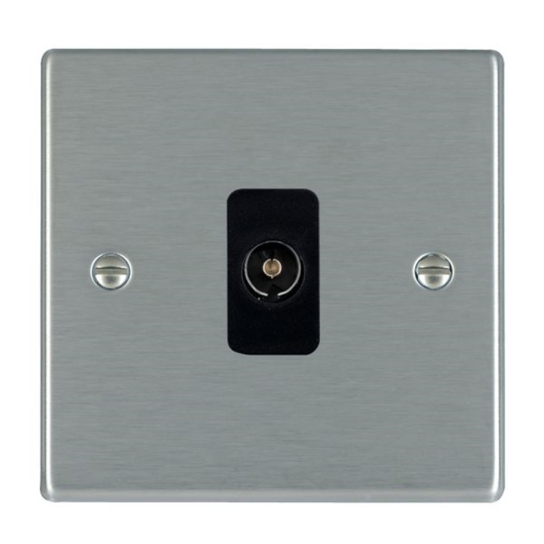 Hamilton Hartland Satin Stainless 1 Gang Non Isolated TV 1 In/1 Out Socket with Black Inserts