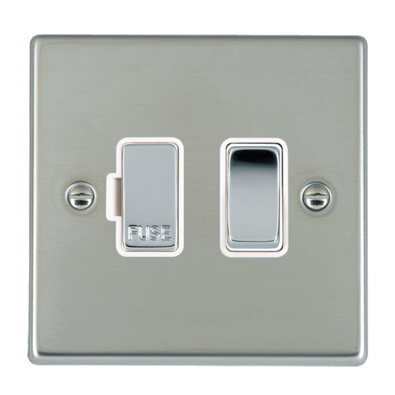 Hamilton Hartland Bright Stainless 1 Gang 13A Double Pole Fused Spur with Bright Chrome Inserts + White Surround