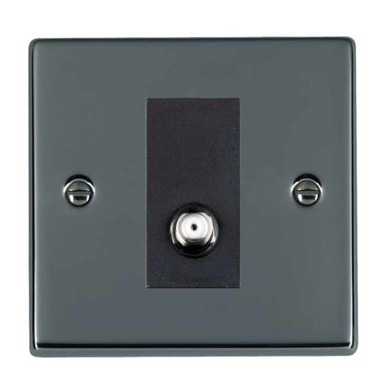 Hamilton Hartland Black Nickel 1 Gang Non Isolated Satellite Socket with Black Inserts