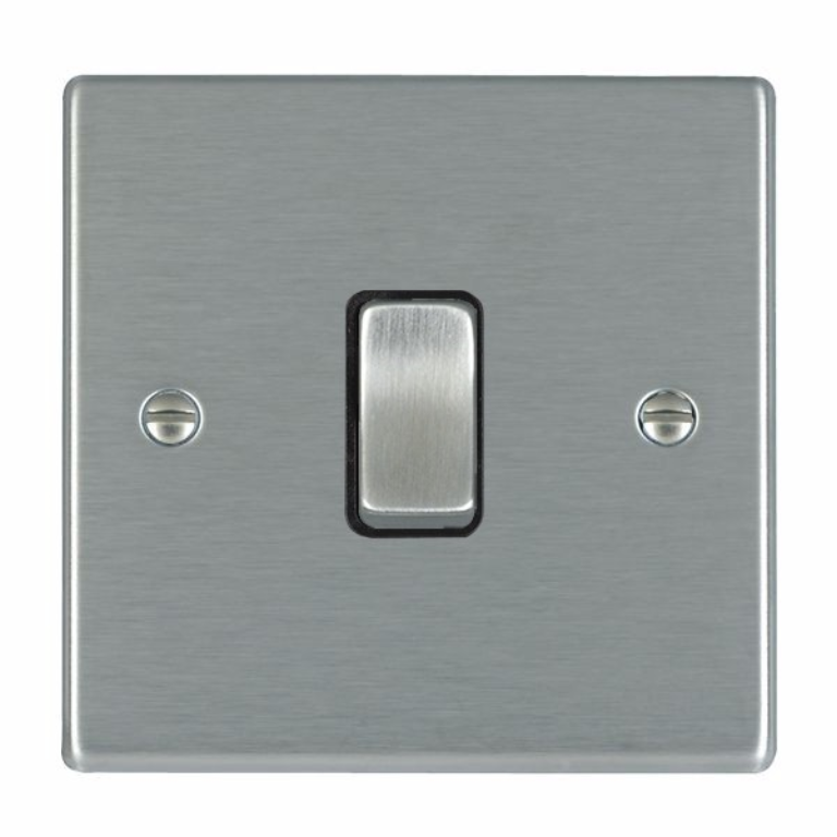 Hamilton Hartland Satin Stainless 1 Gang 10AX Intermediate Rocker Switch with Satin Stainless Inserts + Black Surround