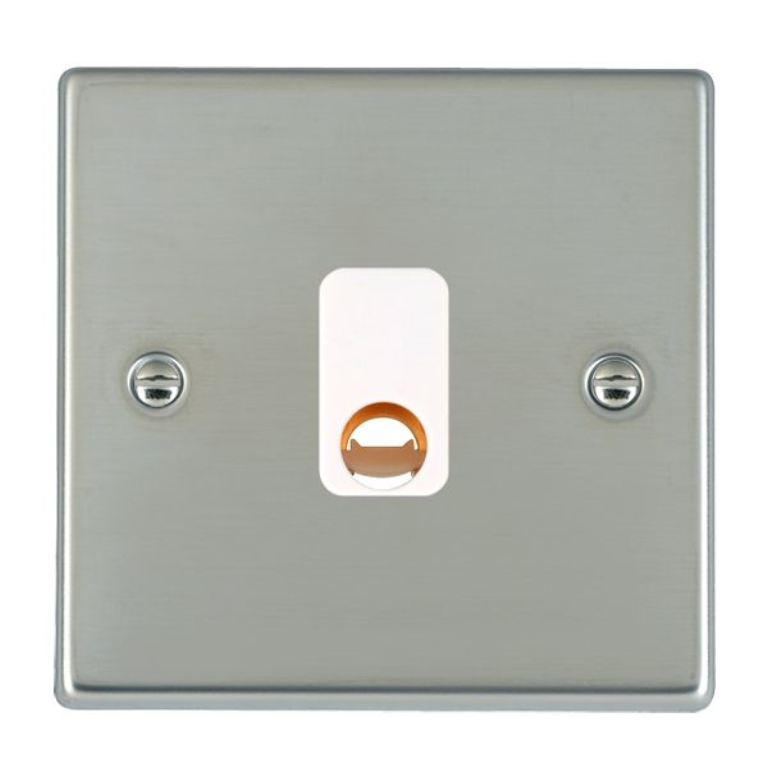 Hamilton Hartland Bright Stainless 1 Gang Cable Outlet with White Plastic Inserts + White Surround