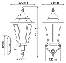 Lantern LED Upward PIR 7W Black Polycarbonate 4000K 370Lm