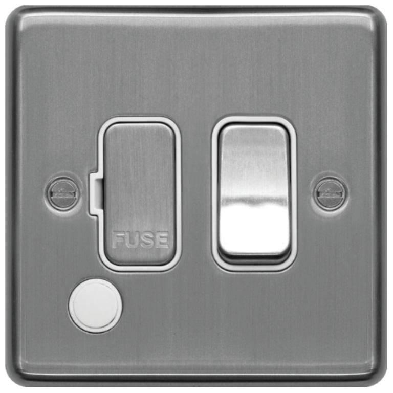 Fused Connection Unit Switched 13A With Flex Outlet Brushed Steel/White