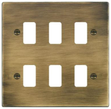 Hartland Grid-IT Antique Brass 6 Gang Grid Fix Aperture Plate With Grid