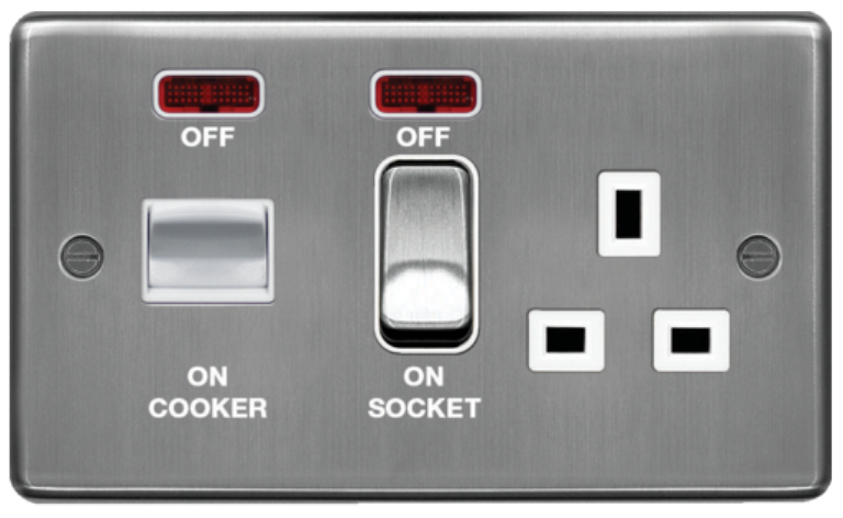 45A Cooker Control Unit Brushed Steel/White