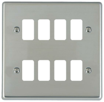 Hartland Grid-IT Satin Steel 8 Gang Grid Fix Aperture Plate With Grid