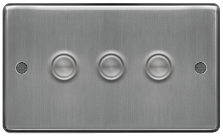 Dimmer 250W 2 Gang 2 Way Brushed Steel