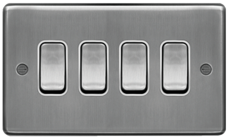Switch 10AX 4 Gang 2 Way Brushed Steel/White