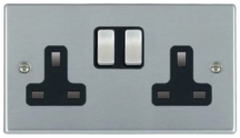 Hartland Satin Chrome 2 gang 13A Double Pole Switched Socket Satin Chrome/Black