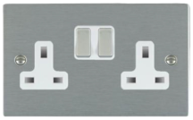 Sheer Satin Steel 2 gang 13A Double Pole Switched Socket Satin Steel/White