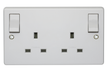 Crabtree 13A DP 2 Gang Switched Socket with Outboard Rockers White