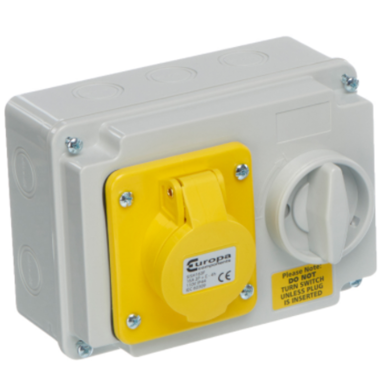 16A 110V YELLOW 2P+E HORIZONTAL INTERLOCKED SOCKET