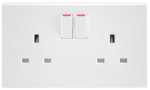 BG White Square Edge 2 Gang Double Pole 13A Switched Socket