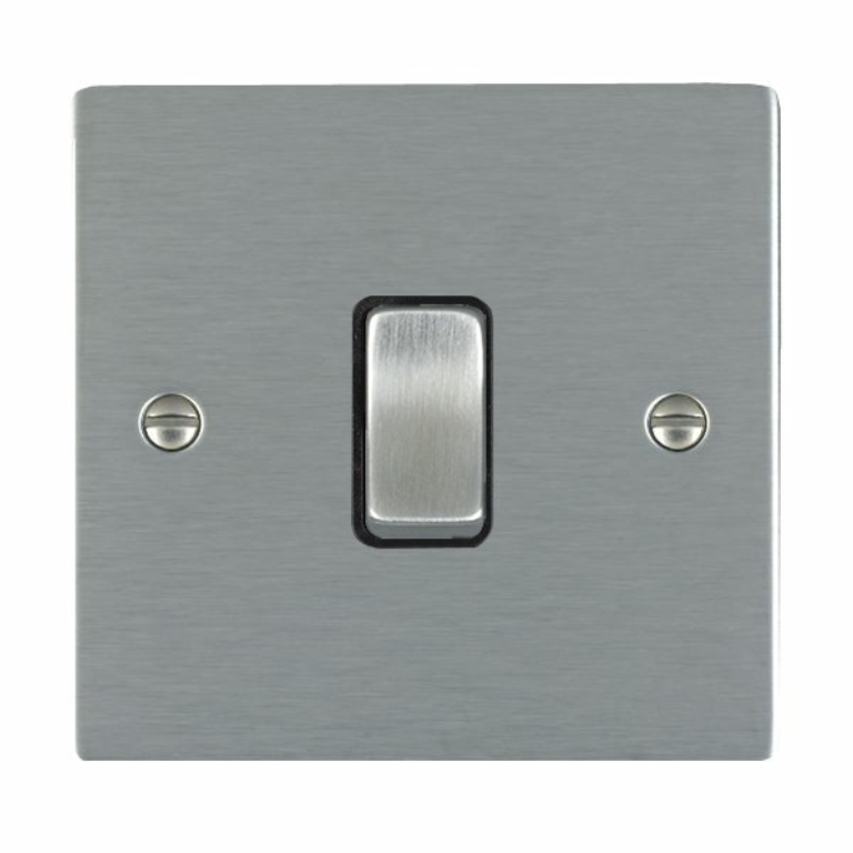 Hamilton Sheer Satin Stainless 1 Gang 10AX Intermediate Rocker Switch with Satin Stainless Inserts + Black Surround