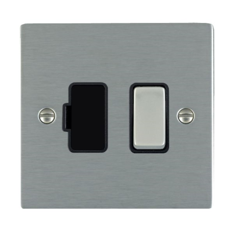 Hamilton Sheer Satin Stainless 1 Gang 13A Double Pole Fused Spur with Satin Stainless Inserts + Black Surround