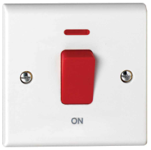 Deta Slimline 1 Gang 50A On/Off Switch with Red Rocker & Neon