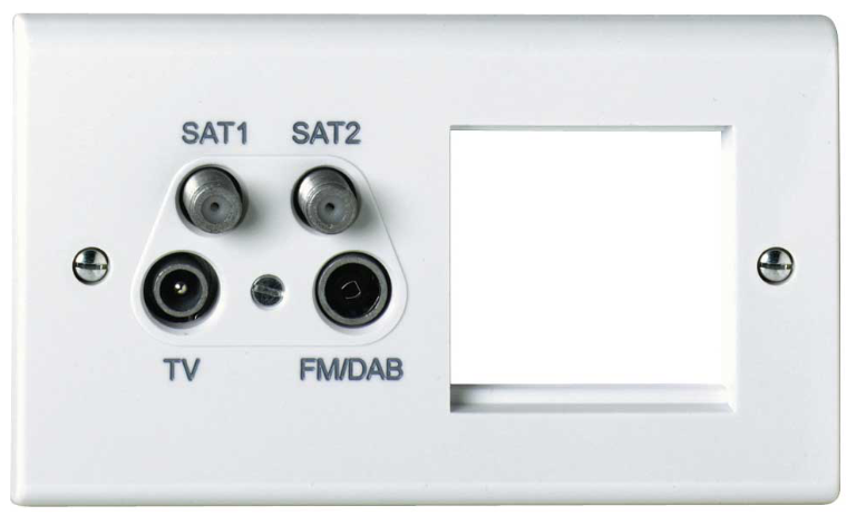 Deta S1342TV/FM (DAB) Satellite x 2 Quadplexer Outlet with 2 Data Module Spaces