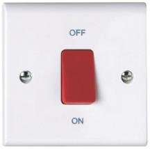 Deta Slimline 1 Gang 50A On/Off Switch with Red Rocker