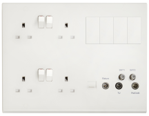 Media Plate 2 x 2 Gang Switched Socket 13A White Quadplexer+4 Blank Mods