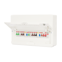 Contactum 10Way 100A Surface Mounted Consumer Unit ISO Incomer + 2 RCD Class A + SPD + 10 MCB