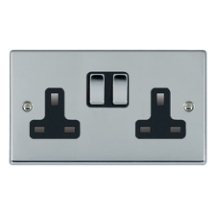 Hartland Bright Chrome 2 gang 13A Double Pole Switched Socket Bright Chrome/Black