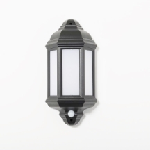 Lantern LED 4000K Half Wall PIR 10W 400lm Black Polycarbonate