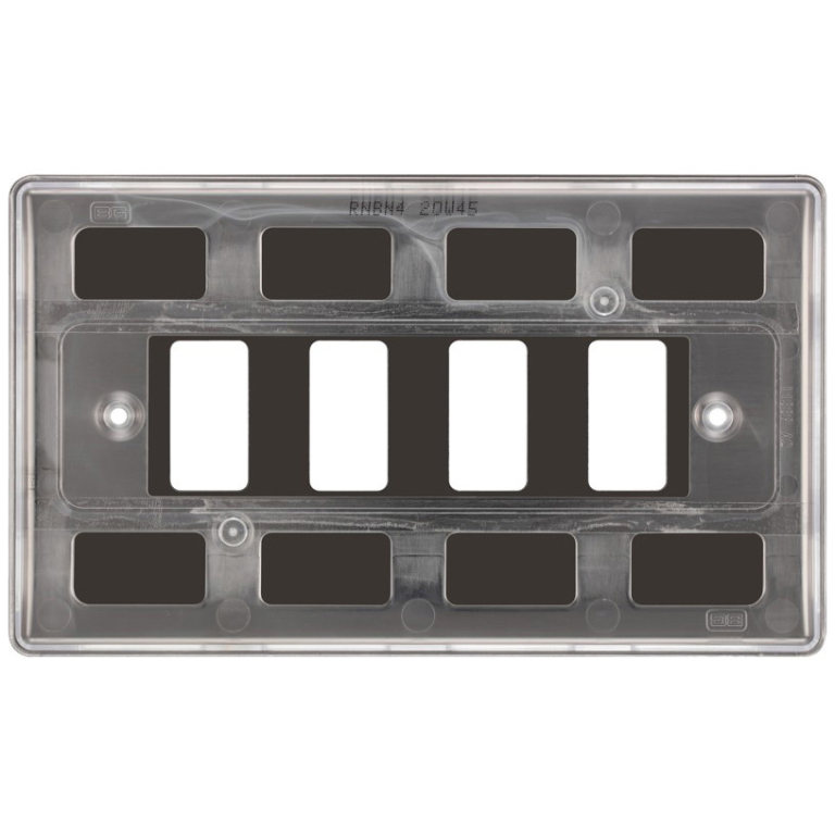 Nexus Grid Screwless Flat Front Plate 4 Gang Black Nickel