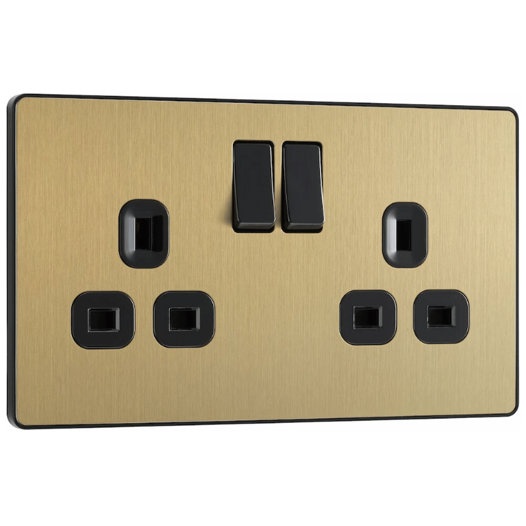 Switched Socket 13A 2 Gang Satin Brass