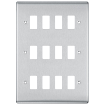 BG 12 Gang Grid Front Plate Brushed Steel