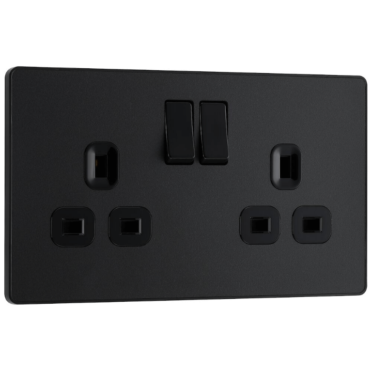 Switched Socket 13A 2 Gang Matt Black