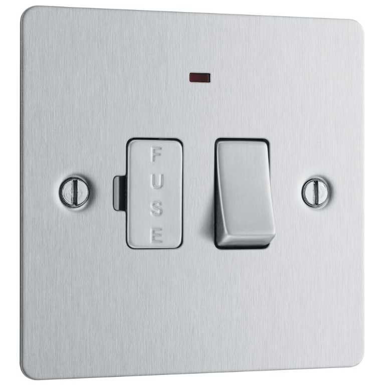 Flat Plate Spur Switch With Neon Indicator Brushed Steel