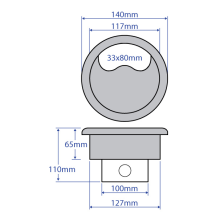 Tass Power Grommet Round Socket Grey